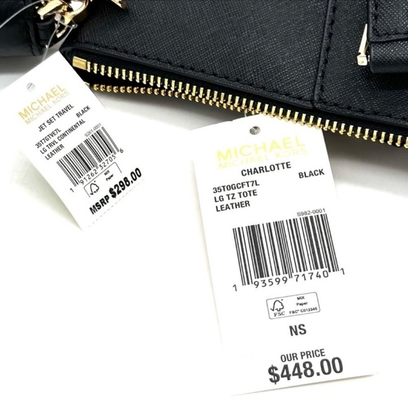 Michael Kors Large Charlotte Tote Bag & Large Continental Wallet Wristlet Black - Picture 14 of 14